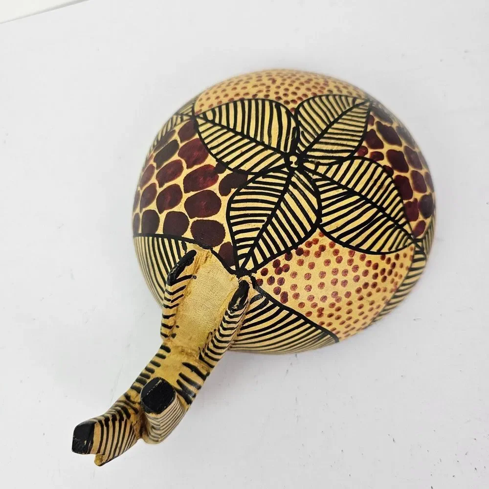 Hand‎ Carved African Wood Zebra Handle Bowl Home Decor Dish